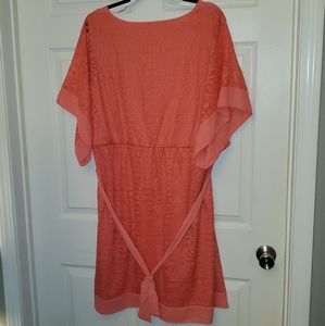 Coral Dressbarn summer dress with crochet overlay. SZ 16